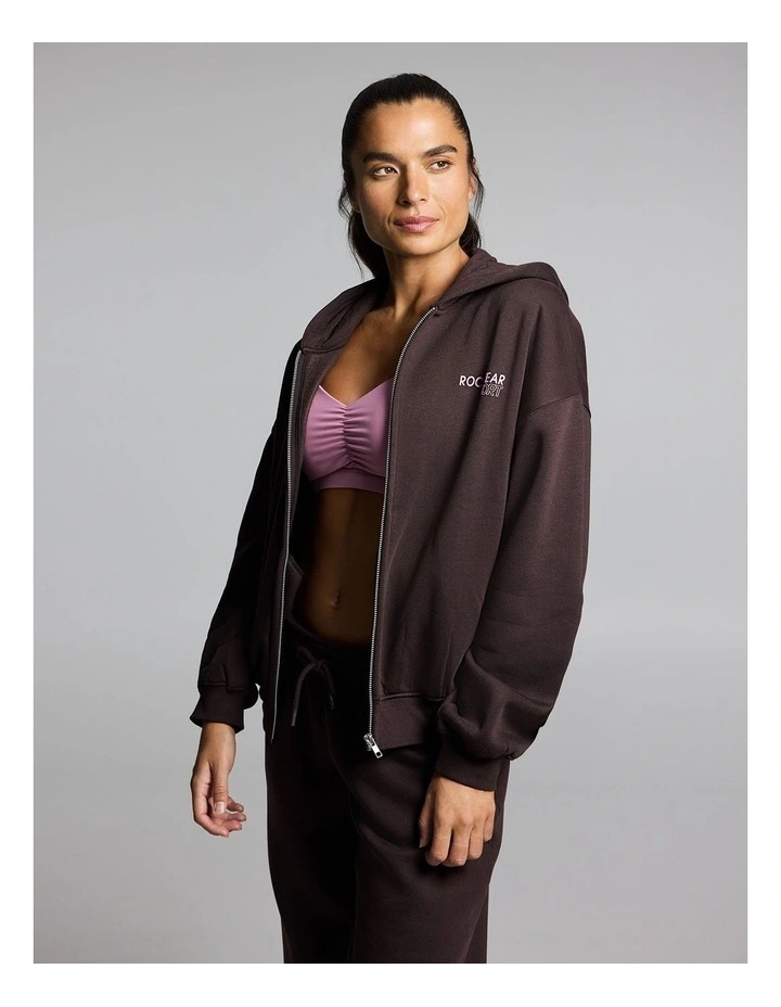 Cosy Fleece Zip Through Hoodie Cocoa image 3