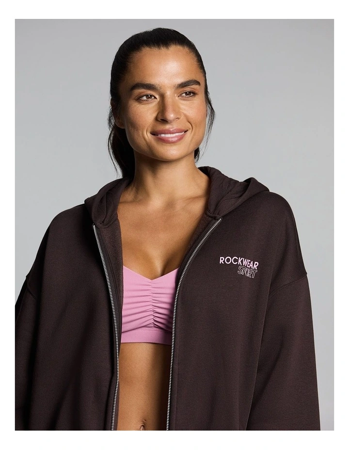 Cosy Fleece Zip Through Hoodie Cocoa image 4