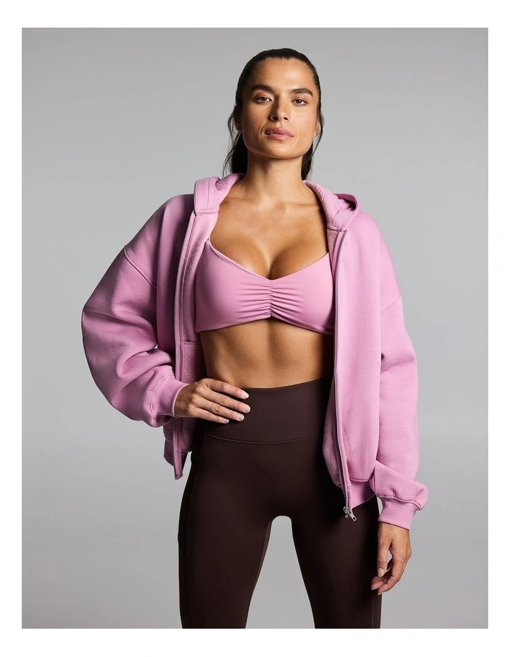 Cosy Fleece Zip Through Hoodie Dusty Pink image 1