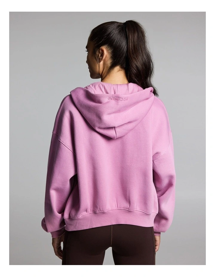 Cosy Fleece Zip Through Hoodie Dusty Pink image 2