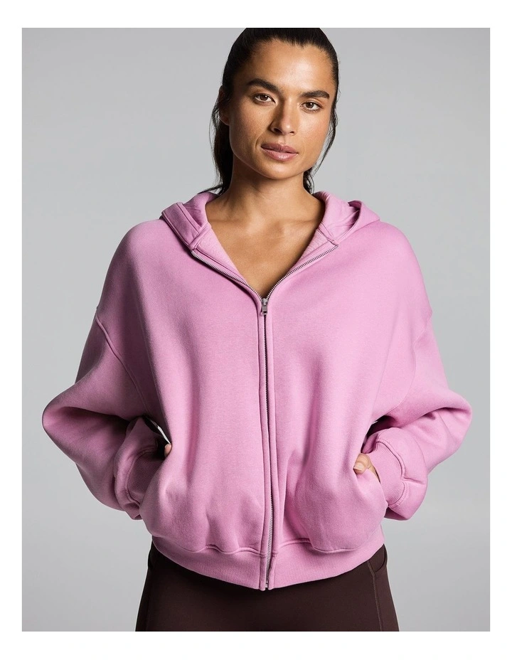 Cosy Fleece Zip Through Hoodie Dusty Pink image 4