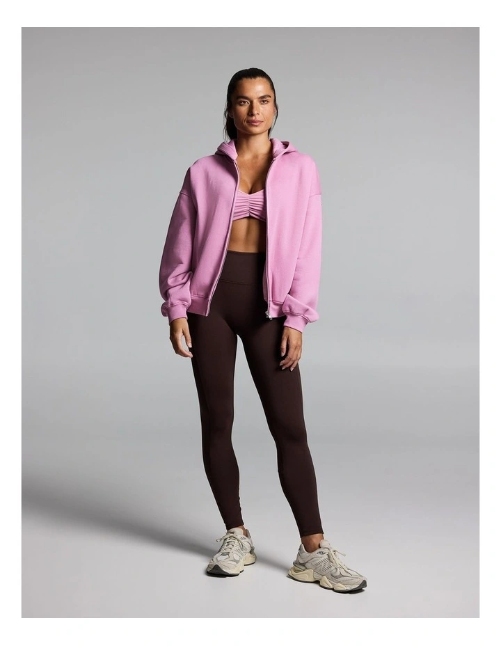 Cosy Fleece Zip Through Hoodie Dusty Pink image 5