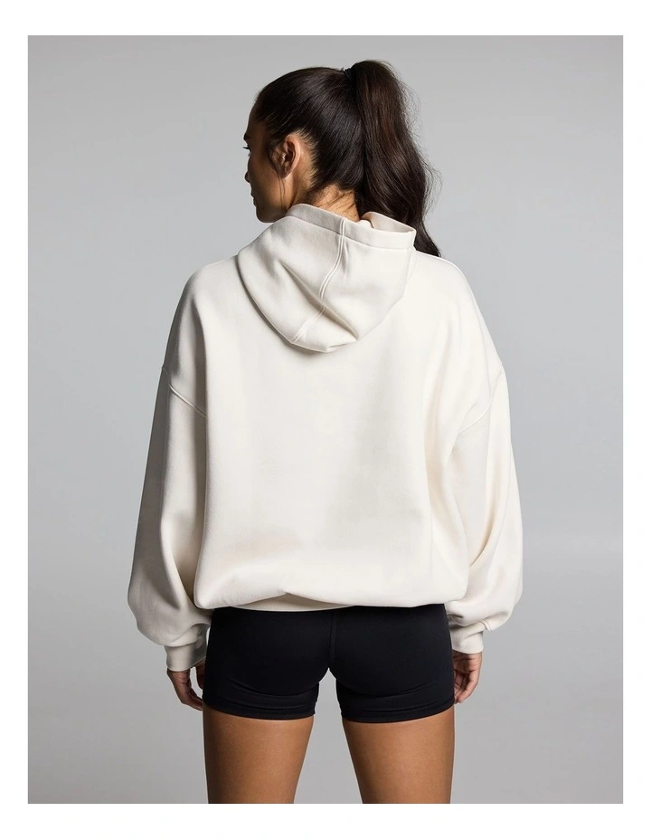 Cosy Fleece Longline Hoodie Cream image 2