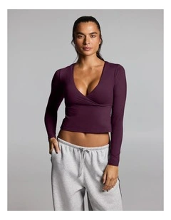 Base One Cross Front Long Sleeve Top Cherry Cola