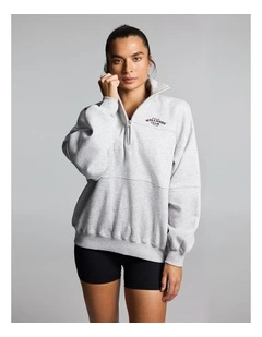 Cosy Fleece Longline 1/2 Zip Mid Grey Marle