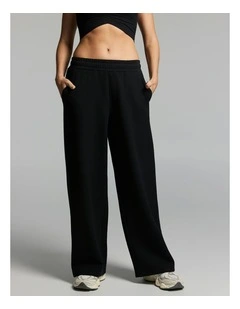Plush Fleece Wide Leg Pants Black