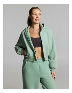Luxe Fleece Cropped Zip Through Hoodie Matcha
