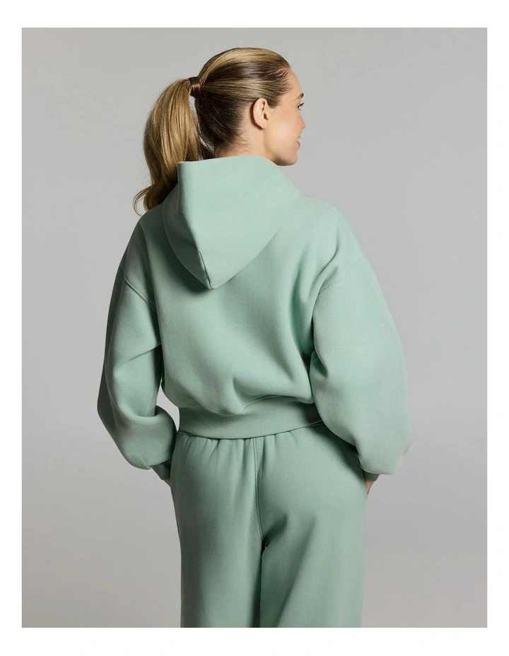 Luxe Fleece Cropped Zip Through Hoodie Matcha image 2