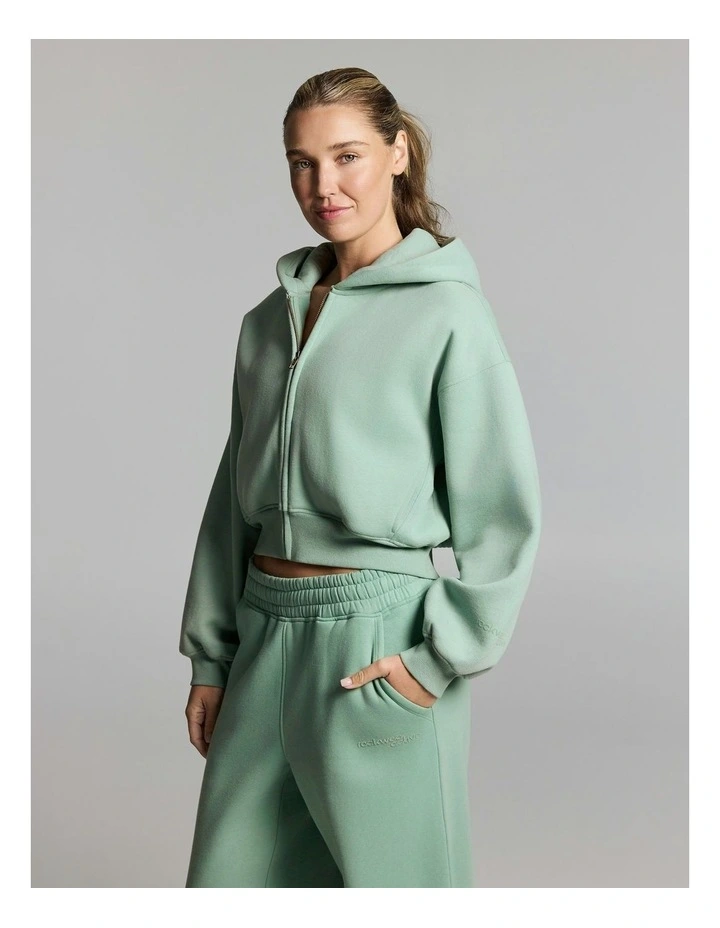 Luxe Fleece Cropped Zip Through Hoodie Matcha image 3