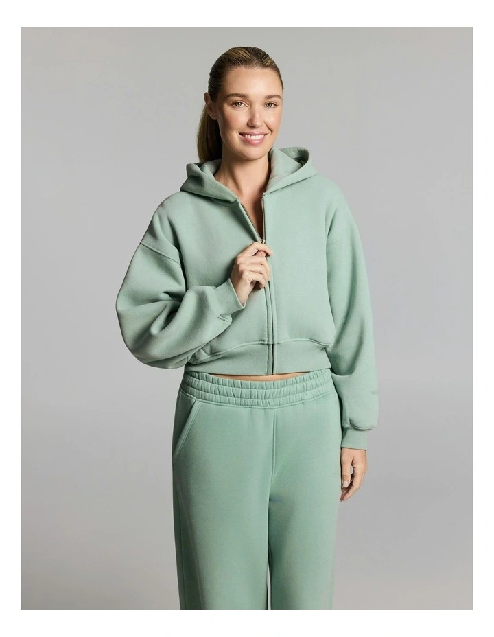 Luxe Fleece Cropped Zip Through Hoodie Matcha image 4