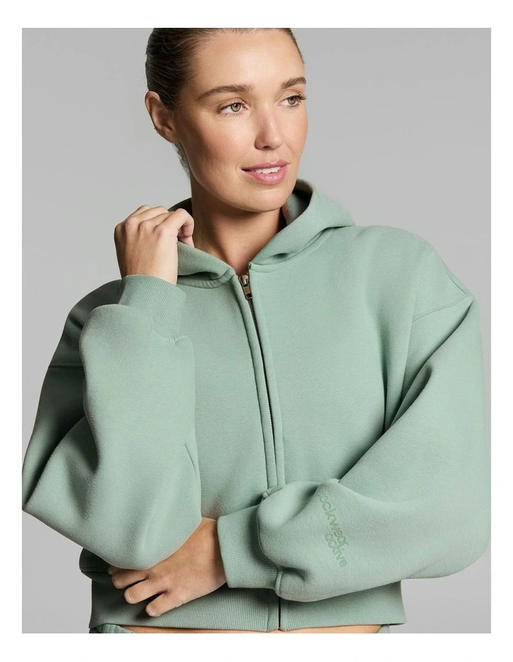 Luxe Fleece Cropped Zip Through Hoodie Matcha image 5