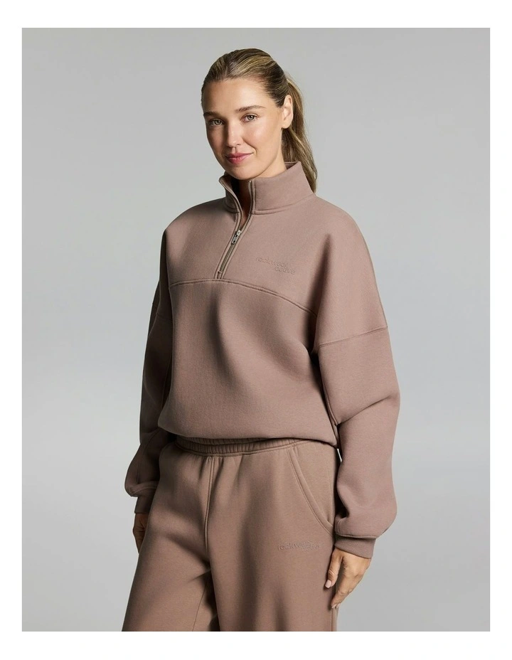 Luxe Fleece Half Zip Coffee image 3