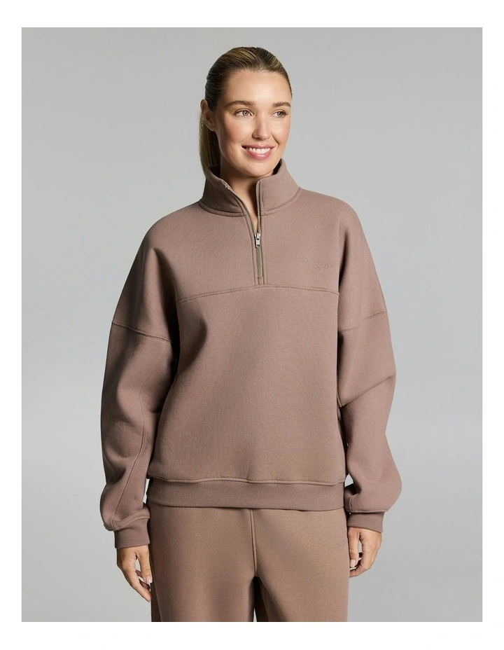 Luxe Fleece Half Zip Coffee image 4