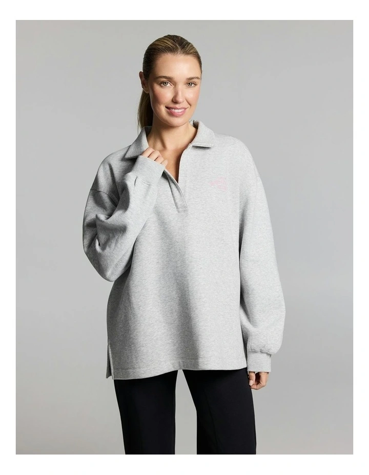 Cosy Fleece Collared Sweatshirt Mid Grey Marle image 1