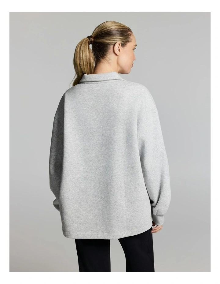 Cosy Fleece Collared Sweatshirt Mid Grey Marle image 2