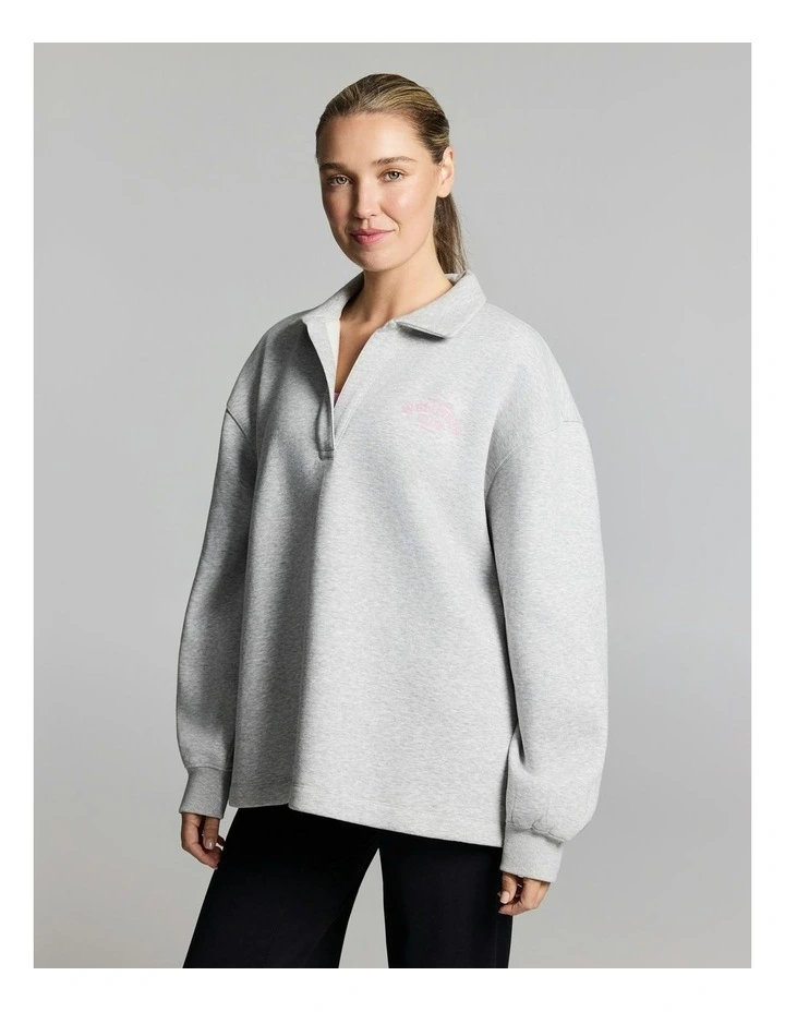 Cosy Fleece Collared Sweatshirt Mid Grey Marle image 3