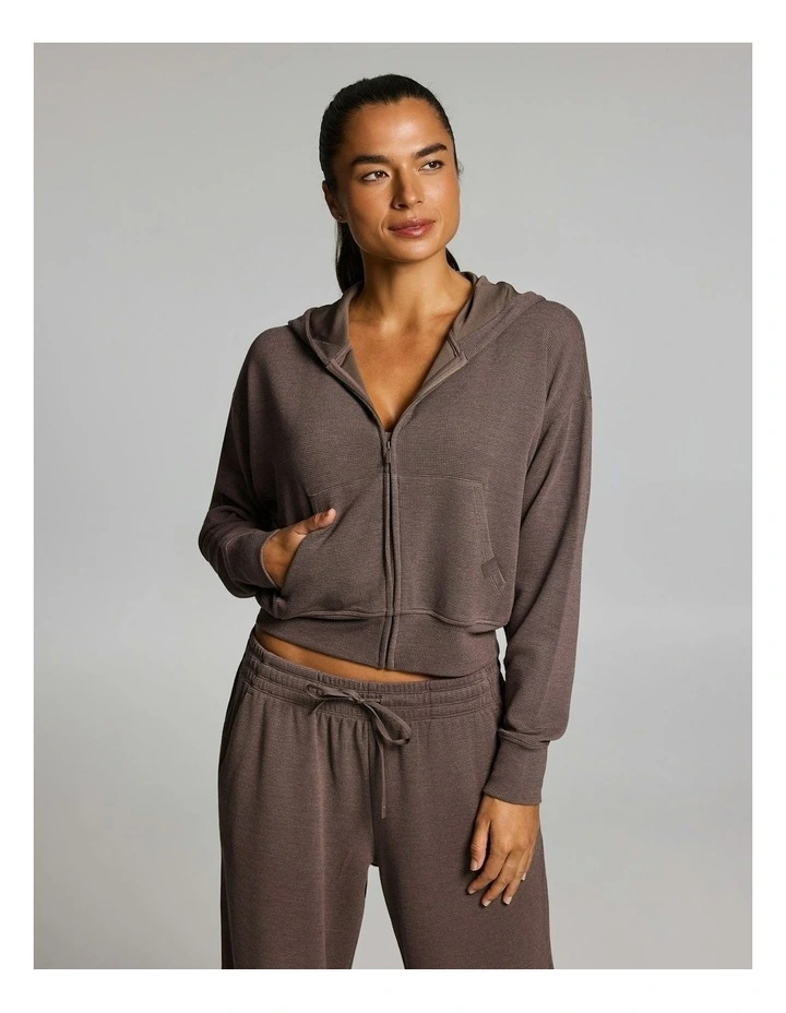 Waffle Zip Through Hoodie Milk Choc image 1
