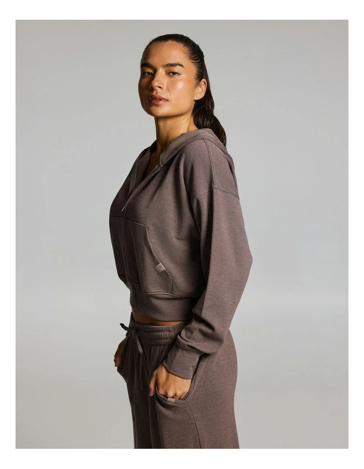 Waffle Zip Through Hoodie Milk Choc image 3