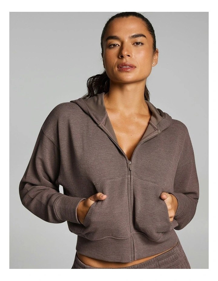 Waffle Zip Through Hoodie Milk Choc image 4