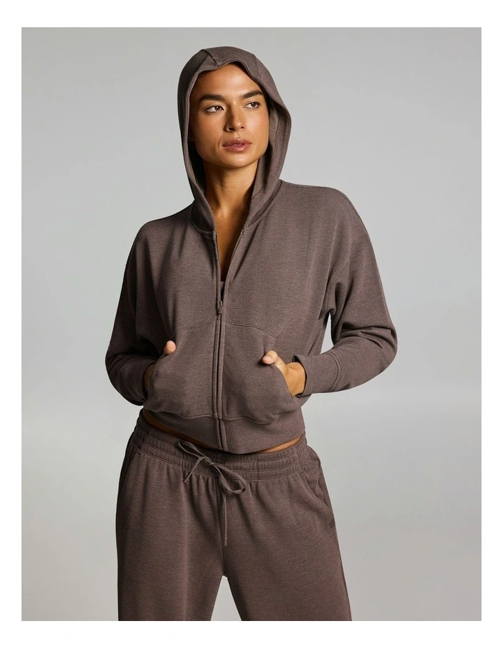 Waffle Zip Through Hoodie Milk Choc image 5