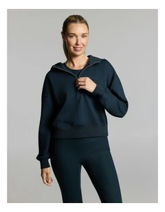 Plush Fleece Half Zip Hoodie Teal