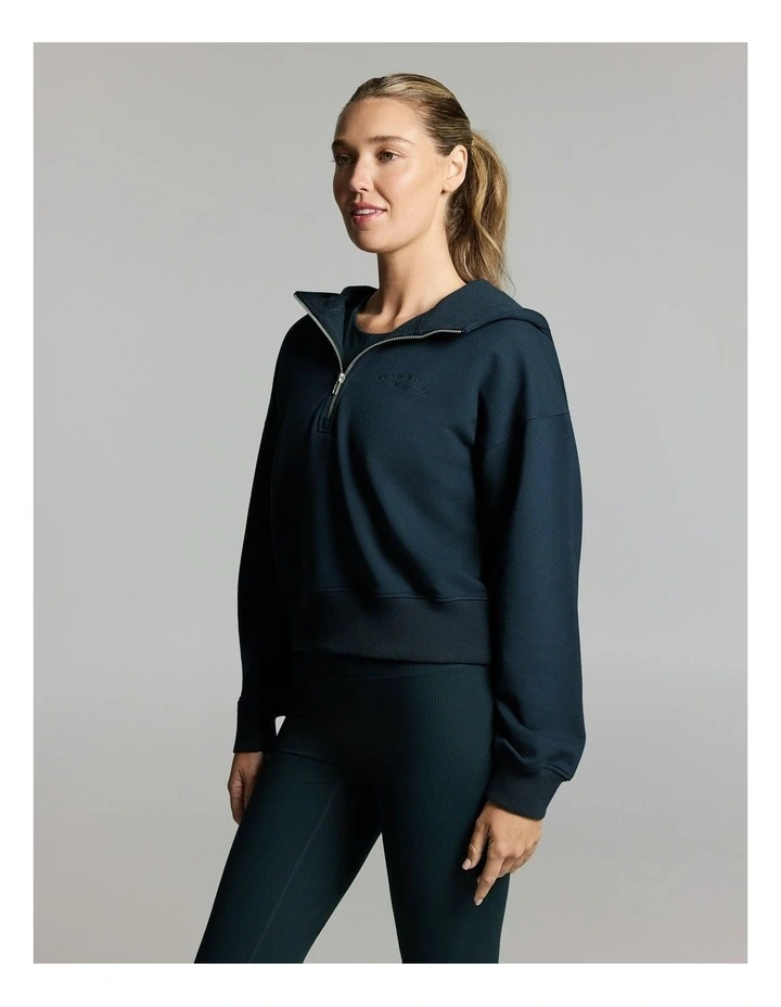 Plush Fleece Half Zip Hoodie Teal image 3