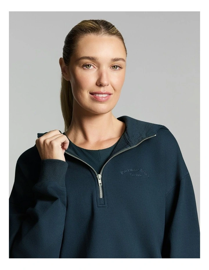 Plush Fleece Half Zip Hoodie Teal image 4