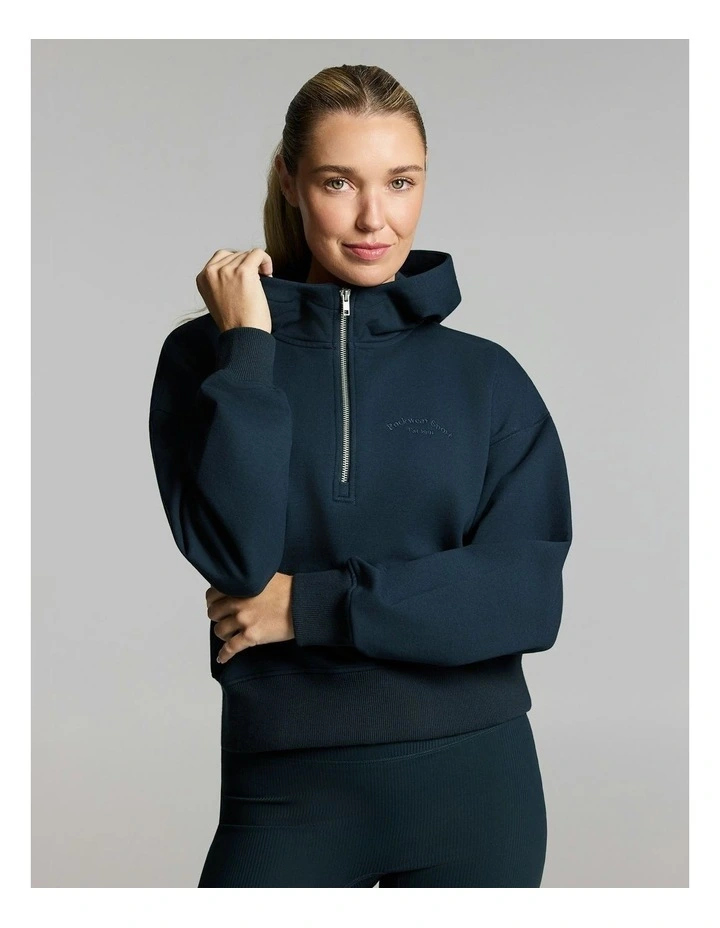 Plush Fleece Half Zip Hoodie Teal image 5