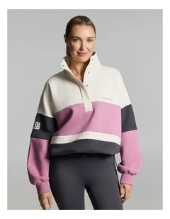 Cosy Fleece Blocked Snap Crew Zinc