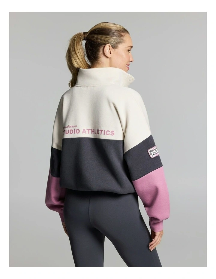 Cosy Fleece Blocked Snap Crew Zinc image 2