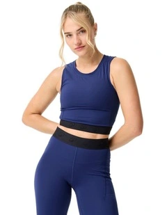 Women'S Sports Crop Top With Elasticated Hem in Navy Blue