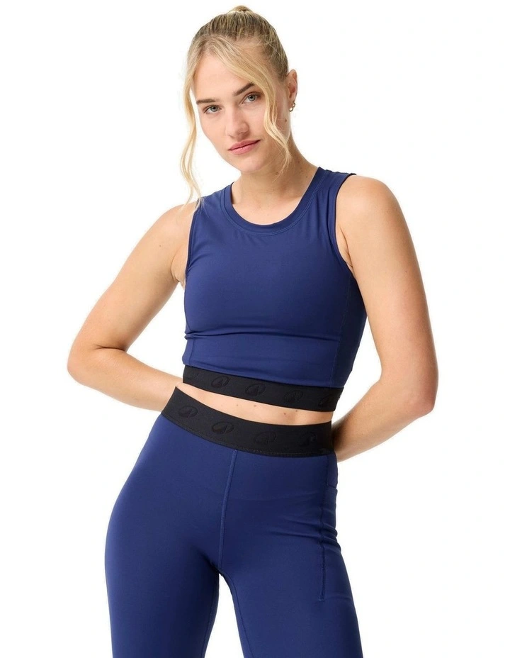 Women'S Sports Crop Top With Elasticated Hem in Navy Blue image 1