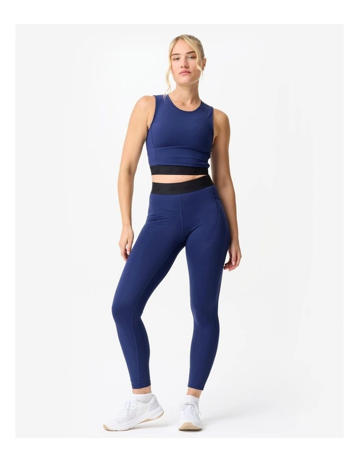 Women'S Sports Crop Top With Elasticated Hem in Navy Blue image 2