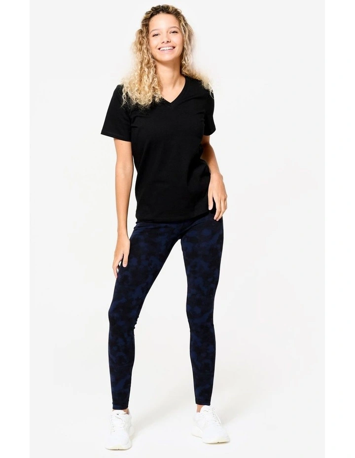 Women's Cotton Fitness Leggings in Black/Blue image 2