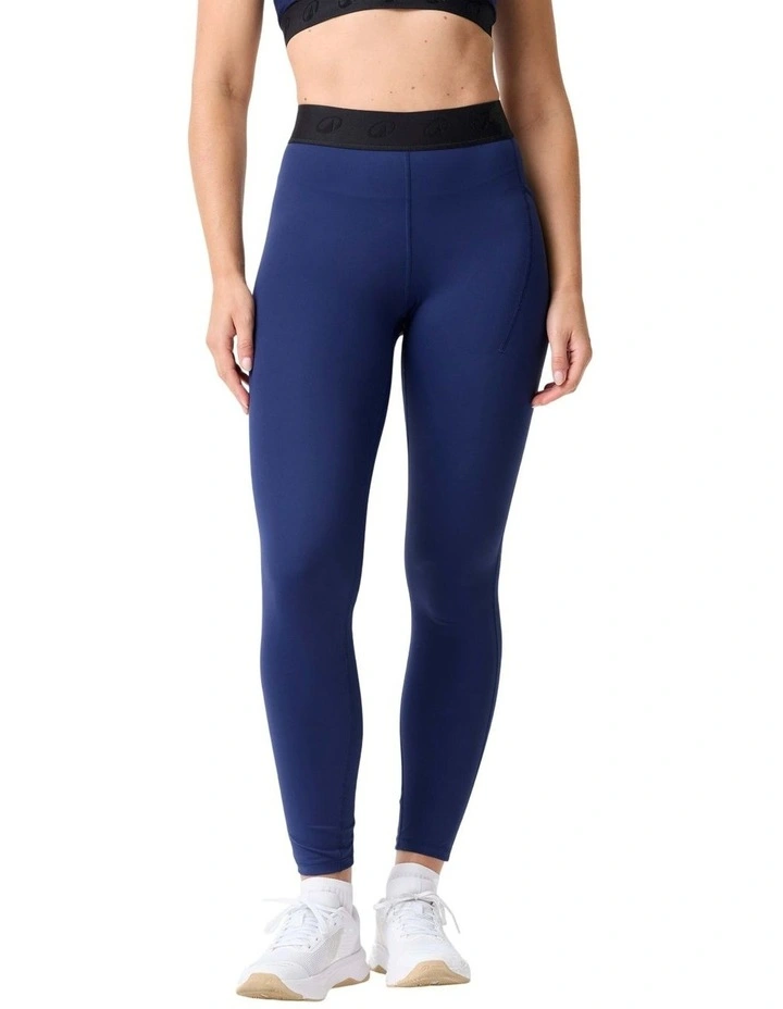 Women's Elasticated Waistband Training Leggings in Navy Blue image 1