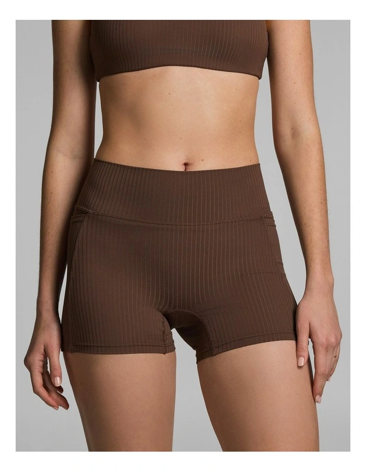 Mid Rise Luxe Rib Pocket Booty Shorts Pecan image 1