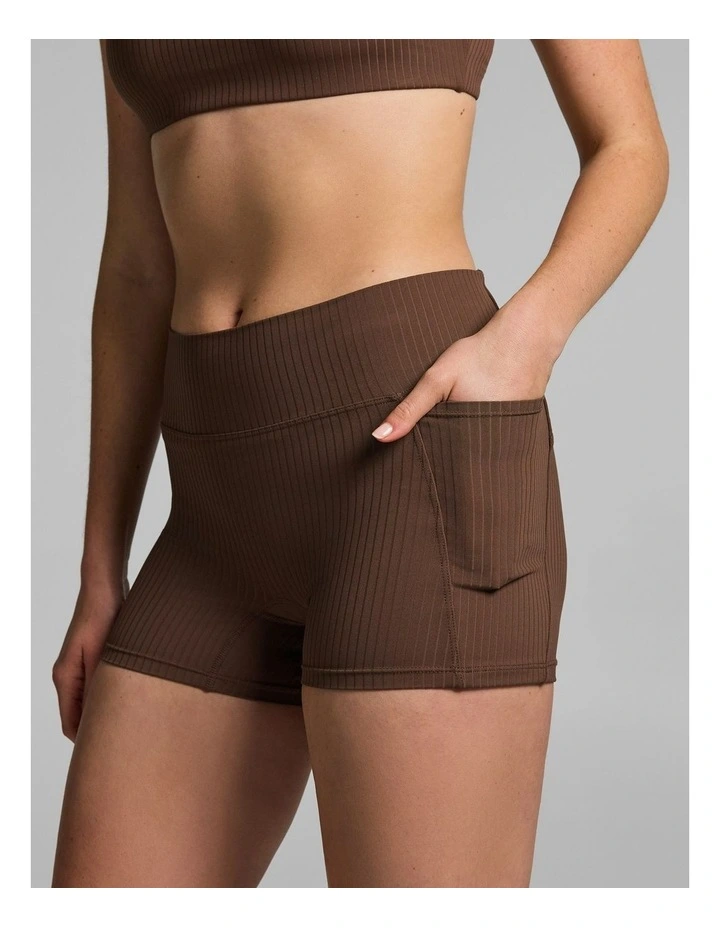 Mid Rise Luxe Rib Pocket Booty Shorts Pecan image 4