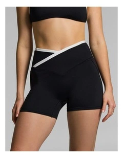 Tipped Wrap Front Mid Thigh Bike Shorts Black