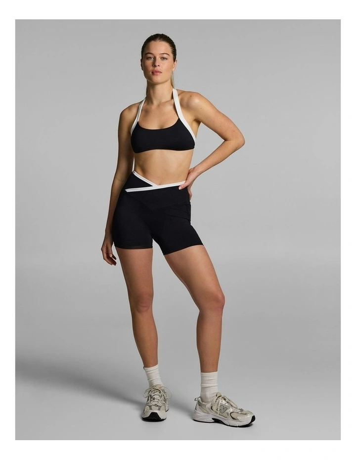Tipped Wrap Front Mid Thigh Bike Shorts Black image 5