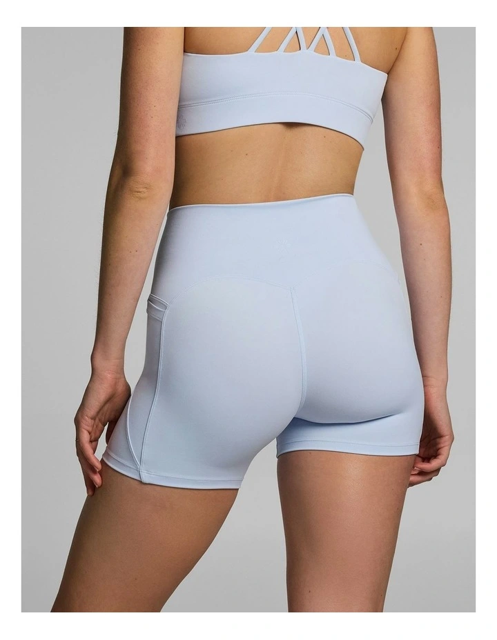 No Front Seam Pocket Mid Thigh Bike Shorts Light Sky Blue image 2