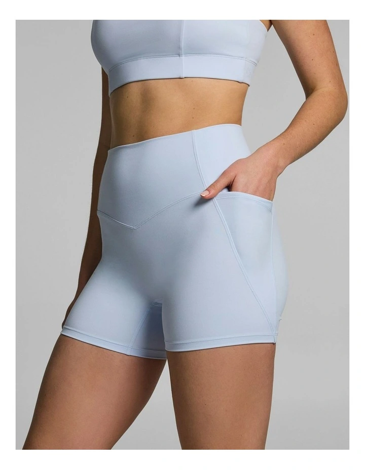 No Front Seam Pocket Mid Thigh Bike Shorts Light Sky Blue image 3