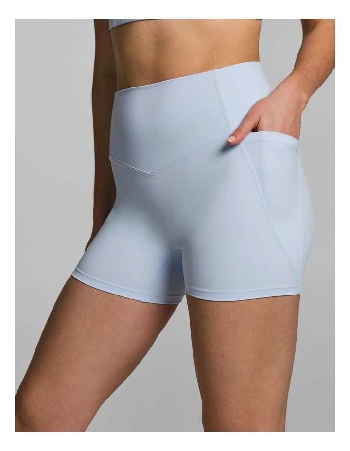 No Front Seam Pocket Mid Thigh Bike Shorts Light Sky Blue image 4