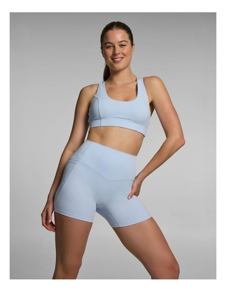 No Front Seam Pocket Mid Thigh Bike Shorts Light Sky Blue image 5