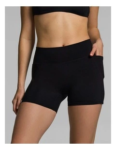 No Front Seam Pocket Mid Thigh Bike Shorts Black