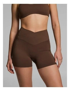 Cross Front Mid Thigh Bike Shorts Pecan