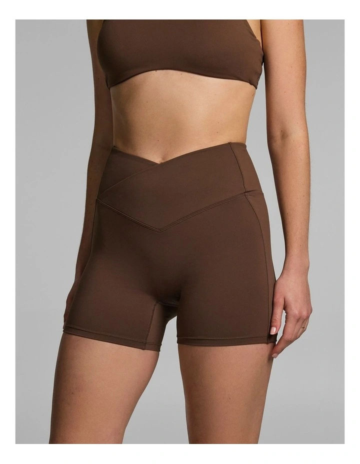 Cross Front Mid Thigh Bike Shorts Pecan image 3