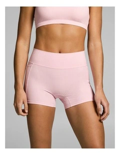 Mid Rise Luxe Rib Pocket Booty Shorts Rosewater