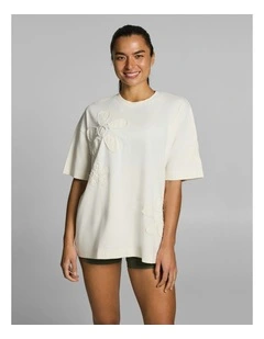 Bloom Applique Baggy Cotton Tee Ecru