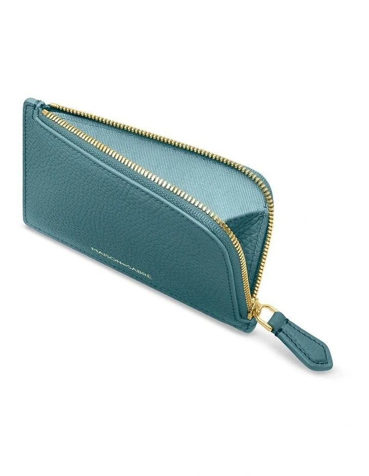 Leather Zip Card Holder in Bondi Blue image 3