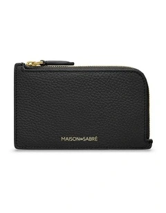 Leather Zip Card Holder in Black Caviar